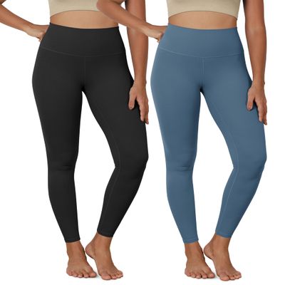 ODODOS 2-Pack Buttery Soft Lounge Yoga Leggings for Women 7/8 Length 25" High Waist Yoga Pants, Black+Ink Blue, Medium