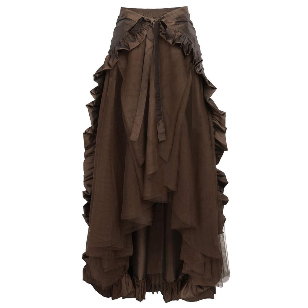 NATHGAM Women's Steampunk Dress Halloween Gothic Wrap Skirt Victorian Ruffle Pirate Skirt Ladies High Low Steampunk Skirts Brown