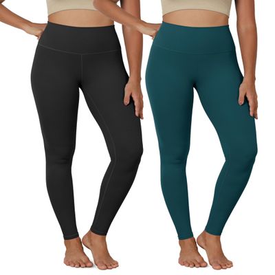 ODODOS 2-Pack Buttery Soft Lounge Yoga Leggings for Women Full Length 28" High Waist Yoga Pants, Black+Forest Teal, Medium