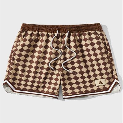 Men's Shorts Guys Checker Print Striped Trim Drawstring Waist Shorts Shorts for menMIELEU (Color : Multicolor, Size : Large)