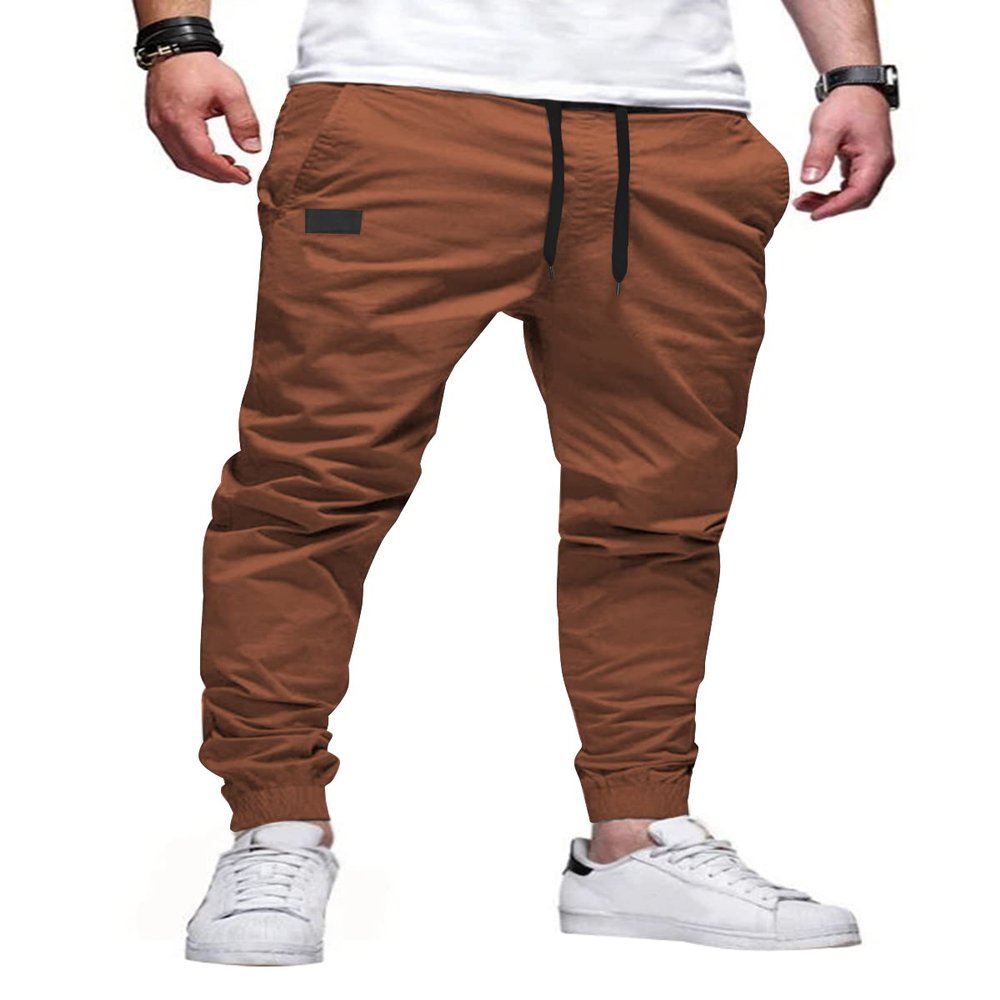 JMIERR Mens Casual Joggers Pants - Cotton Drawstring Chino Cargo Pants Hiking Outdoor Twill Track Jogging Sweatpants Travel Pants with Pockets for Men, 5XL, C Brown2