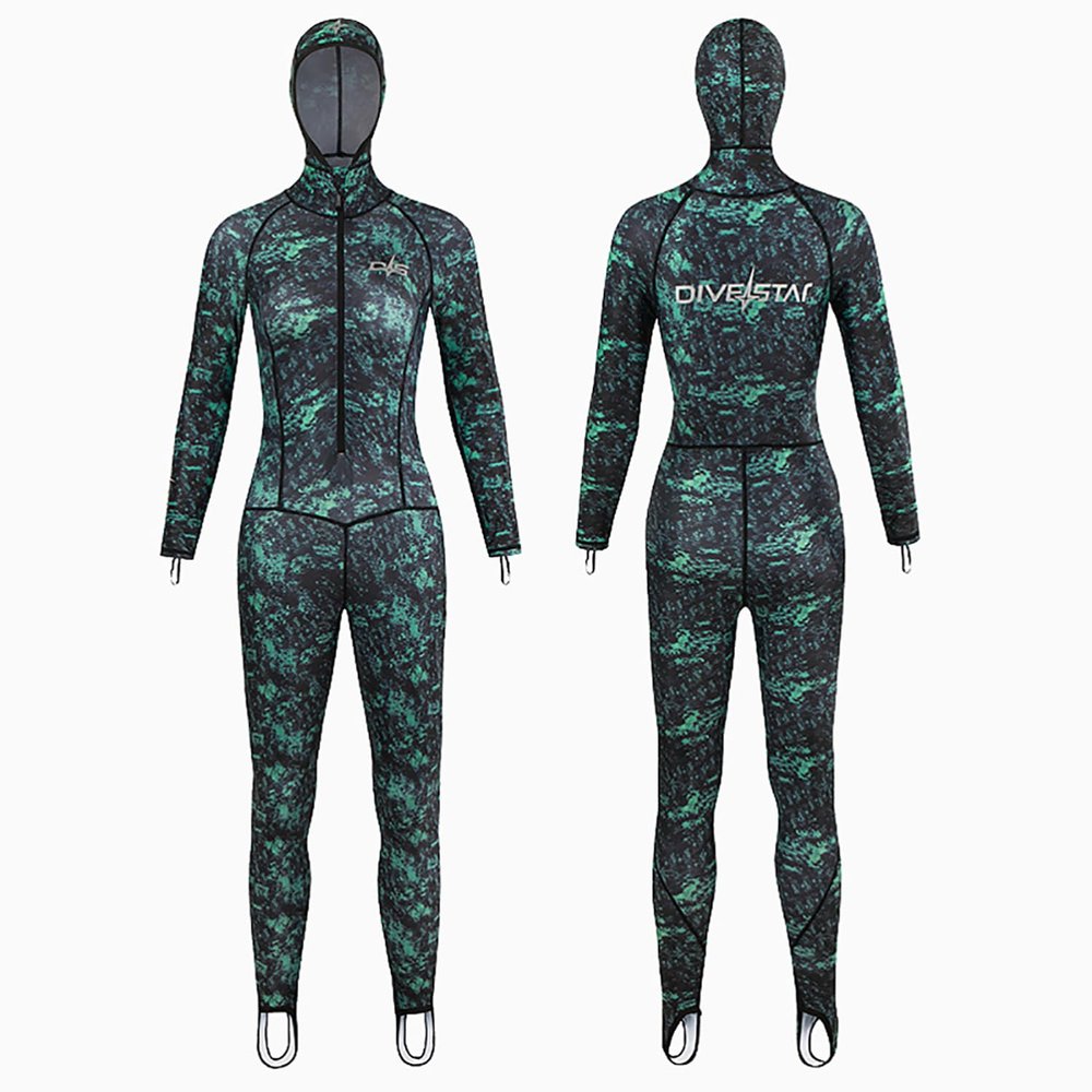 0.5MM Men's Women's Full Body Wetsuit, Ultra Stretch One Piece Diving Wet Suits with Front Zip Hooded for Snorkeling Surfing Canoeing Scuba,Women,L