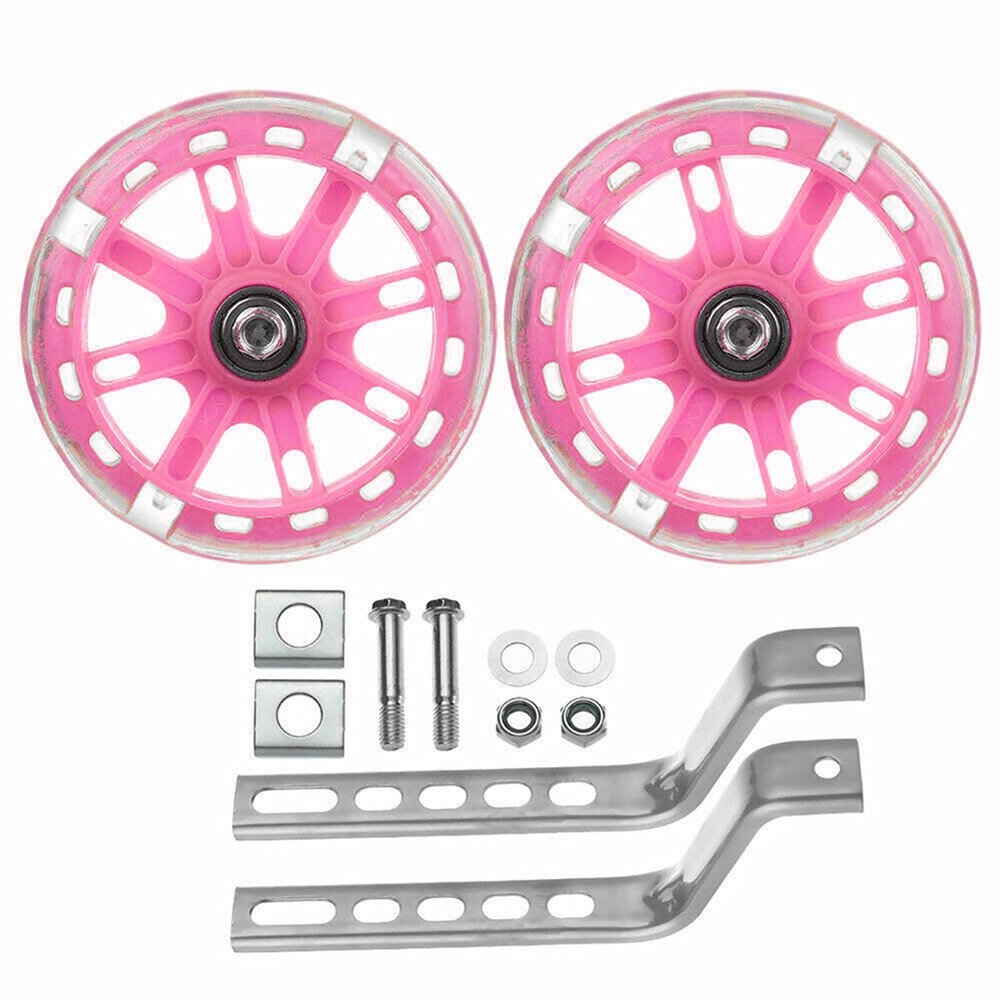 Universal Bicycle Training Wheels - Adjustable Stabiliser Support Wheels for Kids (Pink)