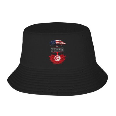 American Grown with Tunisian Roots Tunisia Flag Bucket Hat for Men Women Summer Beach Hat Fishing Cap Sun Hats Black