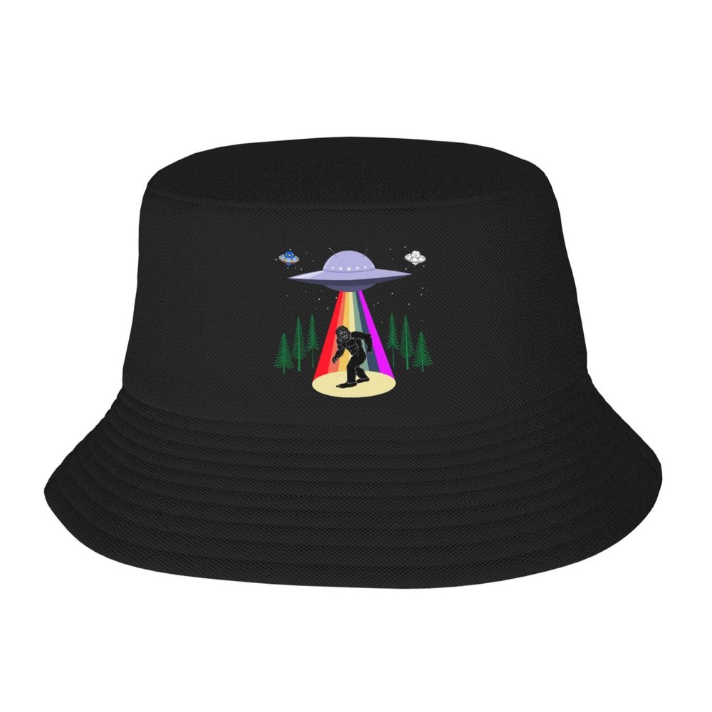 Sasquatch Believe Bigfoot UFO Bucket Hat for Men Women Summer Beach Hat Fishing Cap Sun Hats Black