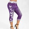 Women's Seamless Leggings Denim Look Butterfly Print High Waist Workout Gym Running Yoga Shorts/Capri Leggings view 2