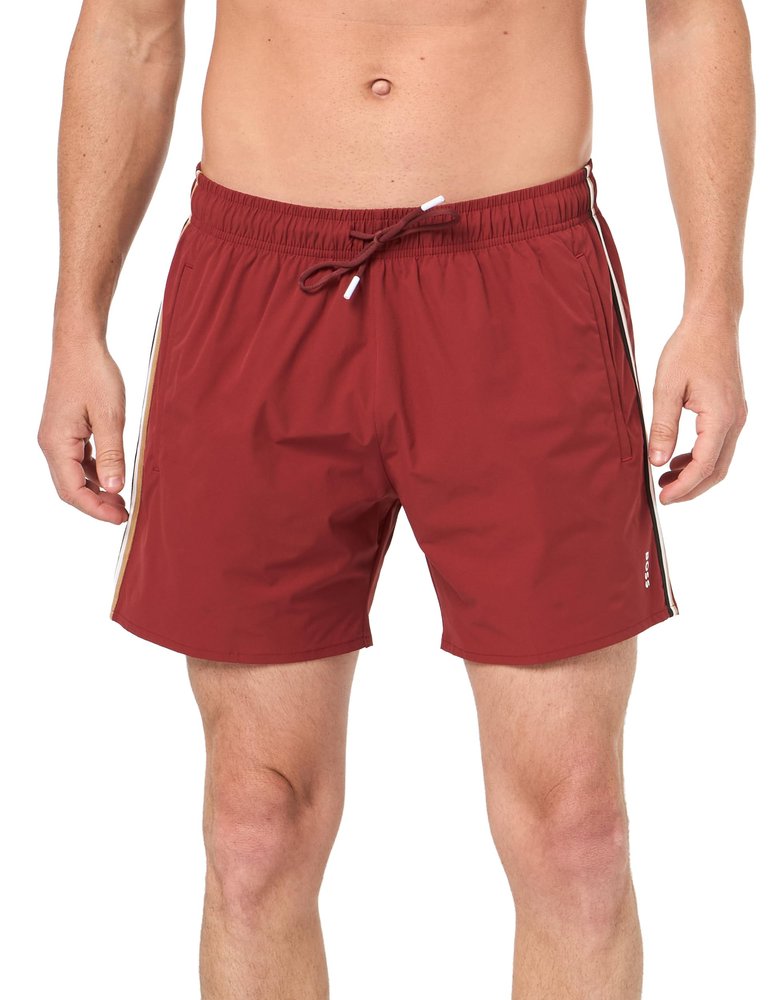 BOSS Iconic Stripe Swim Trunks Russet Brown