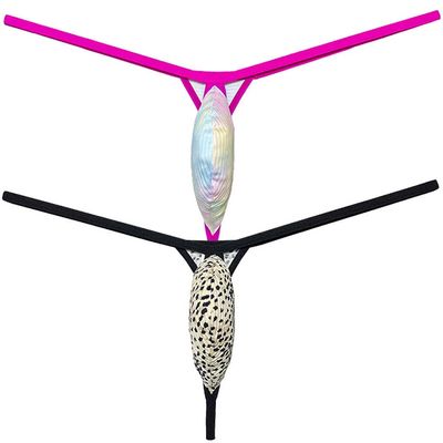 Jaxu Men's Ultra Minimum Comerage G-string Thong Underpants Tiny Slip T-back Drop Shape Underwear Male Hot Micro Thong 2-Pack(Dream Color,Leopard) XL