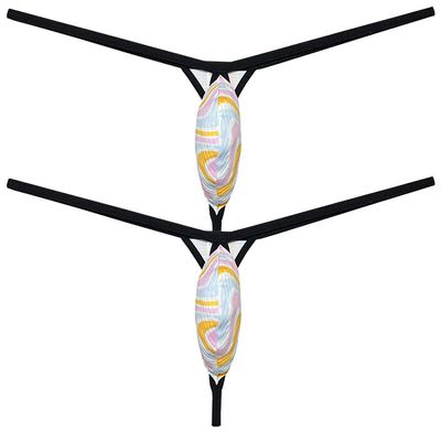 Jaxu Men's Ultra Minimum Comerage G-string Thong Underpants Tiny Slip T-back Drop Shape Underwear Male Hot Micro Thong 2-Pack(Orange Wave) M