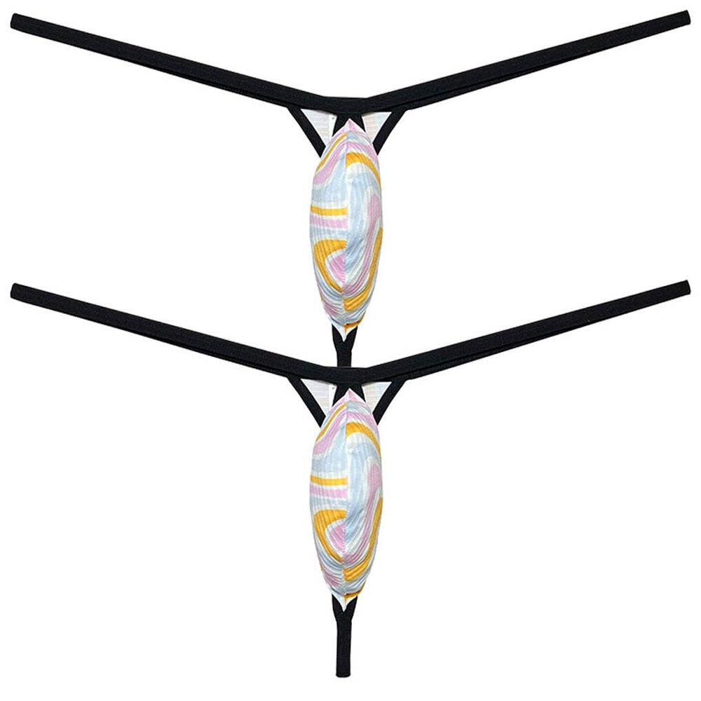 Jaxu Men's Ultra Minimum Comerage G-string Thong Underpants Tiny Slip T-back Drop Shape Underwear Male Hot Micro Thong 2-Pack(Orange Wave) M