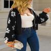 chouyatou Women's Fuzzy Daisy Printed Cropped Cardigan Open Front Jacquard Knit Sweater Tops (Medium, Black) view 3