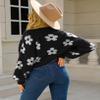 chouyatou Women's Fuzzy Daisy Printed Cropped Cardigan Open Front Jacquard Knit Sweater Tops (Medium, Black) view 4
