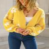 chouyatou Women's Fuzzy Daisy Printed Cropped Cardigan Open Front Jacquard Knit Sweater Tops (X-Small, Yellow) view 2