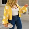 chouyatou Women's Fuzzy Daisy Printed Cropped Cardigan Open Front Jacquard Knit Sweater Tops (X-Small, Yellow) view 3