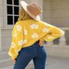 chouyatou Women's Fuzzy Daisy Printed Cropped Cardigan Open Front Jacquard Knit Sweater Tops (X-Small, Yellow) view 4