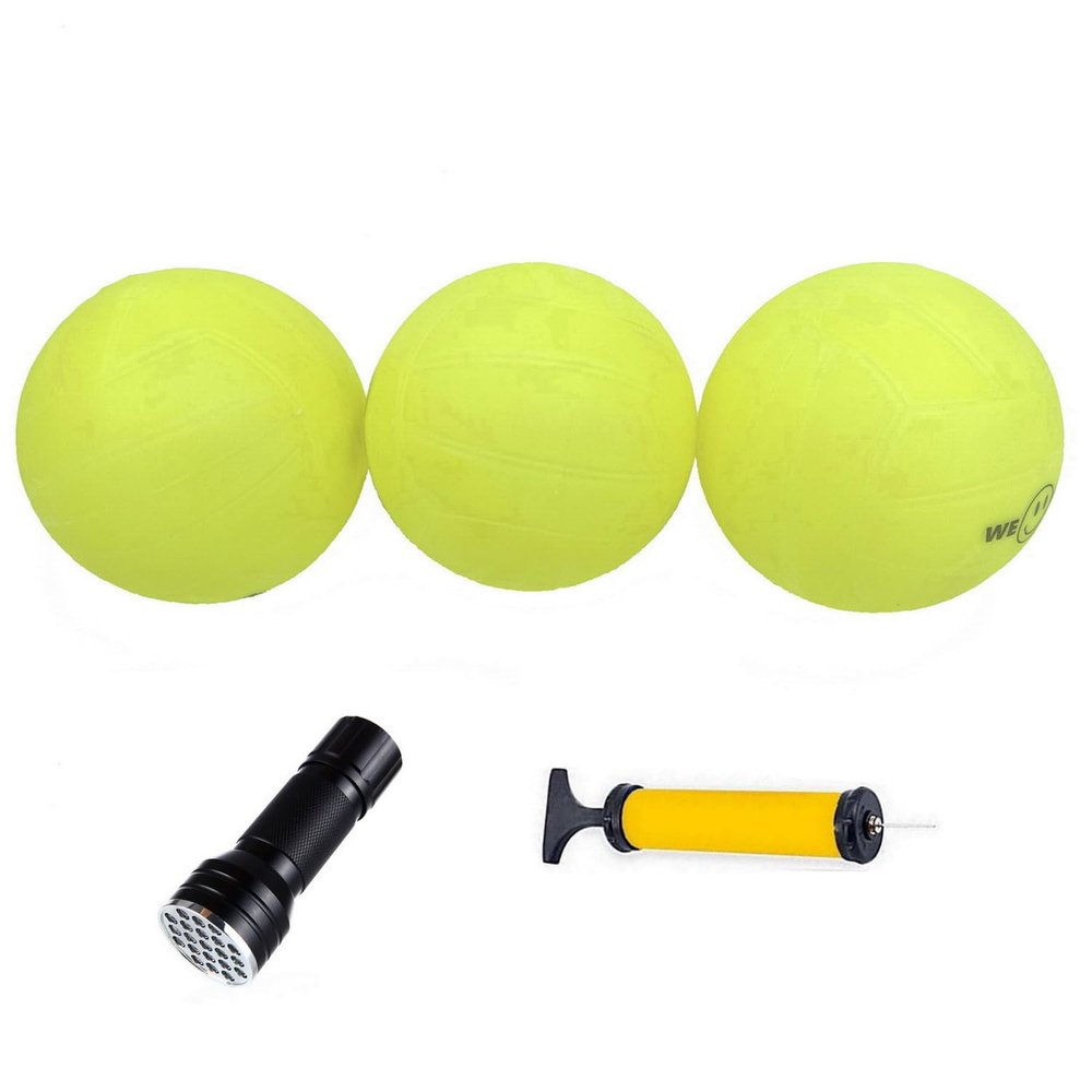 Aolowewin Glow in The Dark Balls, Spike Replacement Ball, Roundnet Game Ball - Play at Night, Light Up for 20-30 Minutes (3X Balls with Pump & Flashlight)