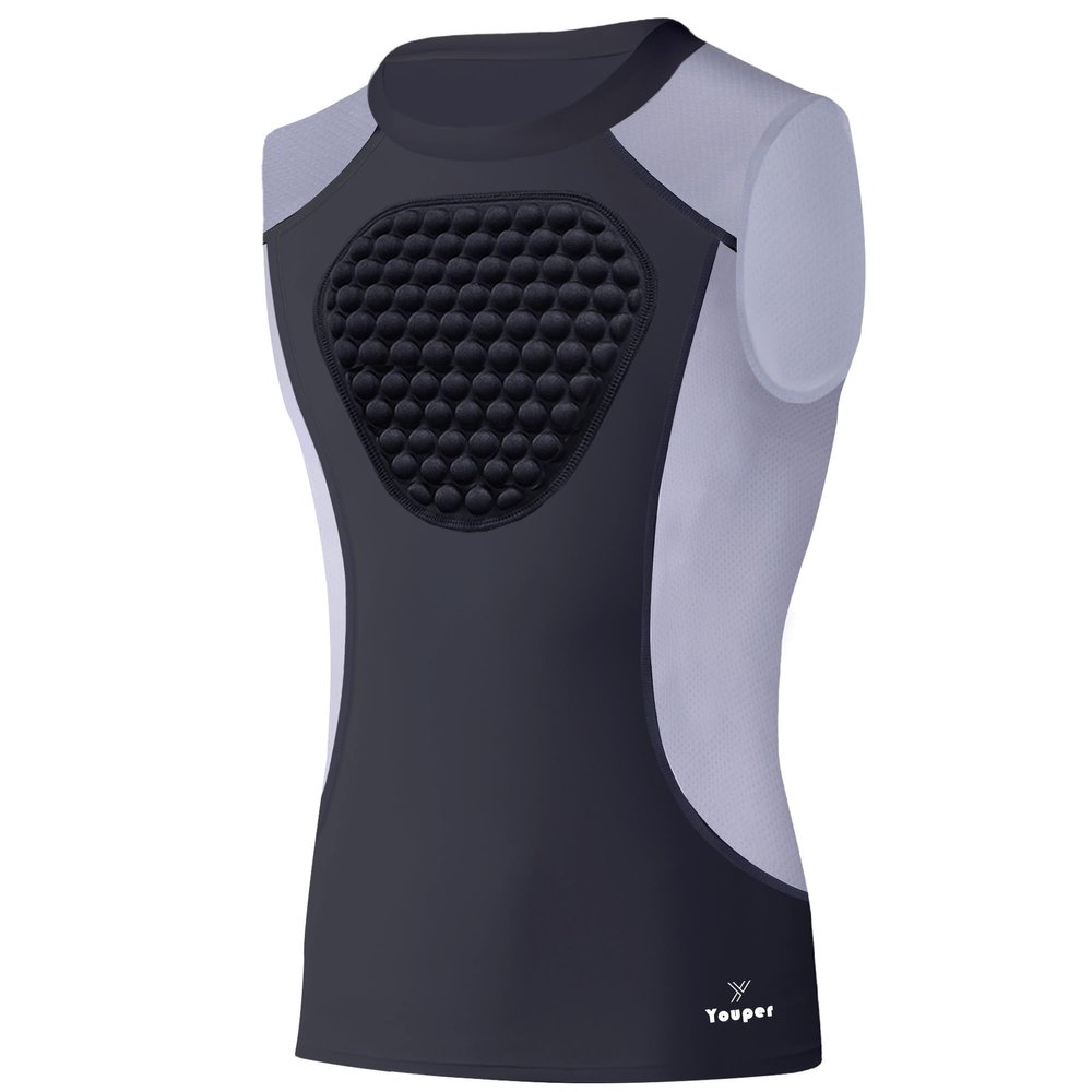 Youper Adult Padded Chest Protector Shirt, Heart-Guard/Sternum Protection for Baseball, Football, Lacrosse & Goalies (Large, Black/Grey)