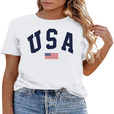 YI XIANG RAN USA Flag Tee Shirt Women 4th of July Gift T Shirt Casual Short Sleeve American Proud T-Shirt Tops(White4, Large)