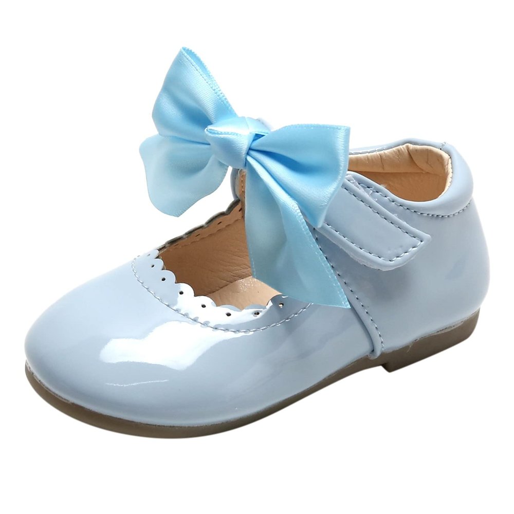 Ikevan Soft Sole Shoes 0 to 7Y Girls Dress Shoes For Boys Wedding Bowknot Girl Shoes Party School Shoes (Light Blue, 7 Toddler)