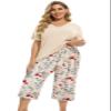 Vozanet Women's Pajamas Set Soft V Neck Sleepwear Top and Capri Pj Lounge Sets Plus Size Novel Floral Design Elegant Loungewear Capri Sets, Beige, X-Large view 1