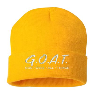 ALLNTRENDS God Over All Things Beanie Hat Christian Warm Winter Cap (Gold)