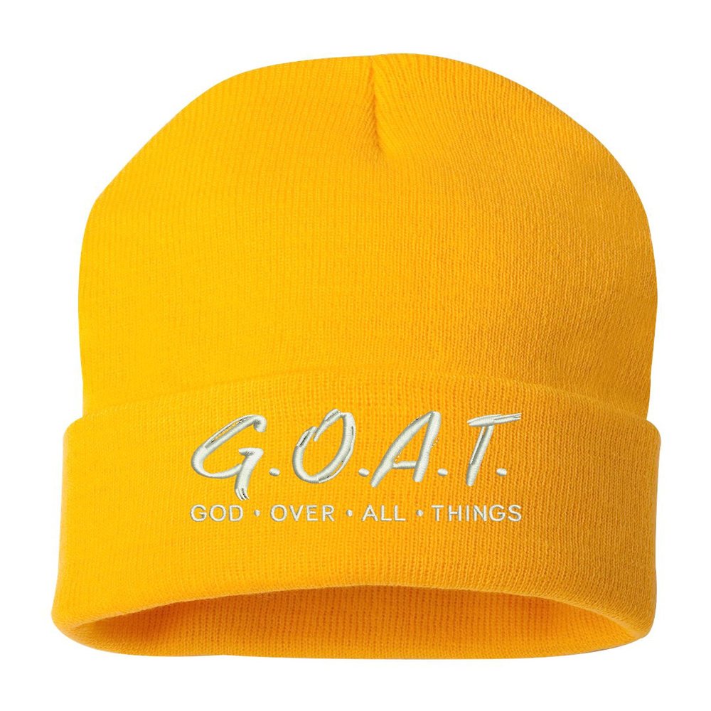 ALLNTRENDS God Over All Things Beanie Hat Christian Warm Winter Cap (Gold)
