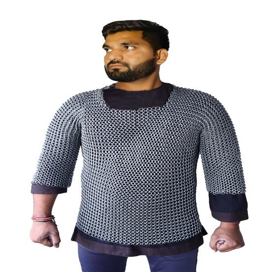 THE MEDIEVALS chainmail Haubergeon Half Sleeve Shirt Mild Steel 10 MM ID Butted Ring