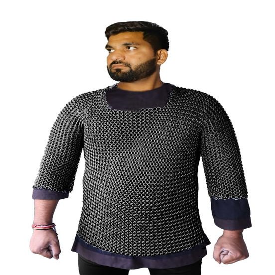THE MEDIEVALS chainmail Haubergeon Half Sleeve Shirt Mild Steel 10 MM ID Butted Ring