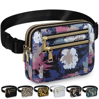 Capolo Fanny Packs for Women Fashion Waist Packs Bag with Adjustable Strap and 4 Zipper Pockets Waterproof Everywhere Crossbody Belt Bag for Workout Running Travelling(Watercolor Print)