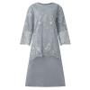 Wedding Guest Dresses Women Ladies 3/4 Sleeve Embroidered Lace Cocktail Dress Knee Length Evening Party Ball Gown Gray view 4