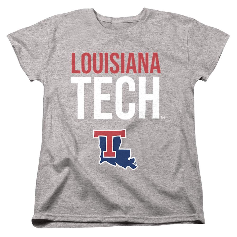 Louisiana Tech University Official Stacked Women's T Shirt, Athletic Heather, Large