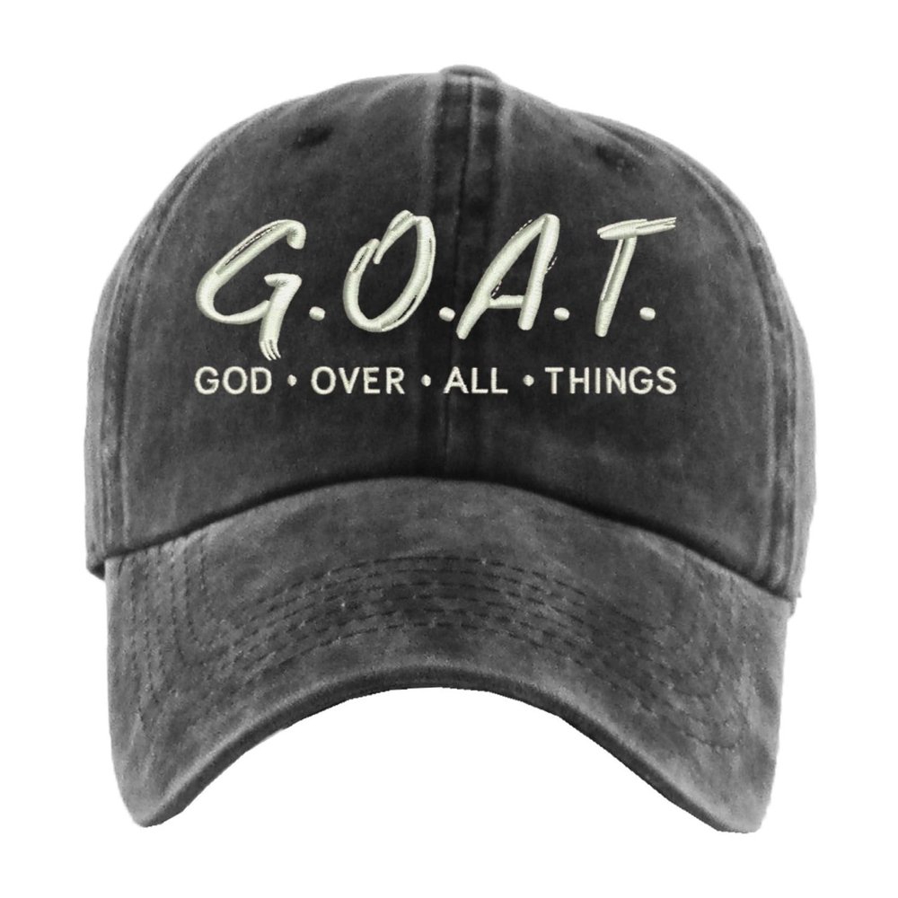 ALLNTRENDS God Over All Things Hat Pigment Washed Cotton Baseball Cap (Black)