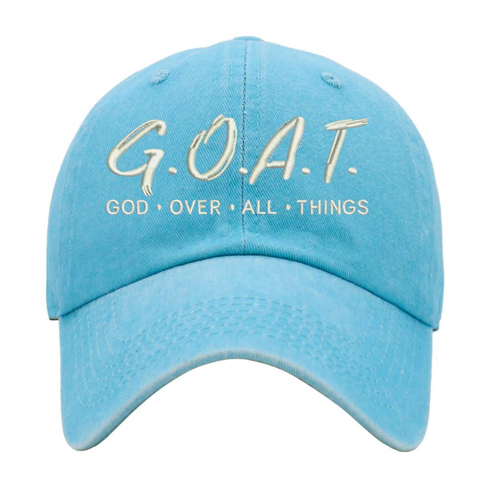 ALLNTRENDS God Over All Things Hat Pigment Washed Cotton Baseball Cap (Baby Blue)