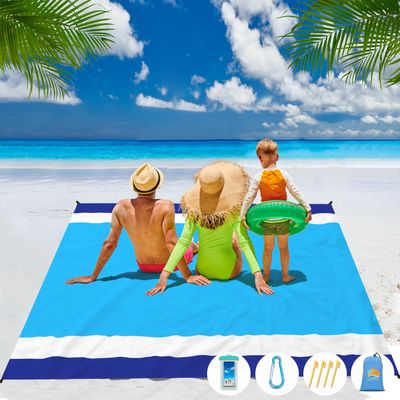 Aroveea Beach Blanket Waterproof Sandproof 1-7 Adult Oversized 78 '' 81 '' Lightweight Durable Compact Sand Free Beach Mat for Travel Camping Hiking Picnic Blanket