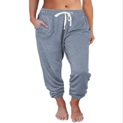 AUTOMET Womens High-Waisted Sweatpants with Pockets, Loose Lounge & Pajama Pants for Fall, Winter, Spring Yoga Travel Greyblue S