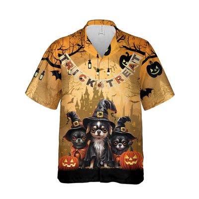228CLOSET Men's Chihuahua Costume Hawaiian Shirts - Trick or Treat Button Down Mens Hawaiian Shirts Set 59 Size 2XL