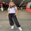 Girls Joggers Girls Cargo Pants Size 13-14 with Pockets Black Loose Cargo Jogger Long Pants view 2
