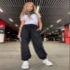 Girls Joggers Girls Cargo Pants Size 13-14 with Pockets Black Loose Cargo Jogger Long Pants view 3