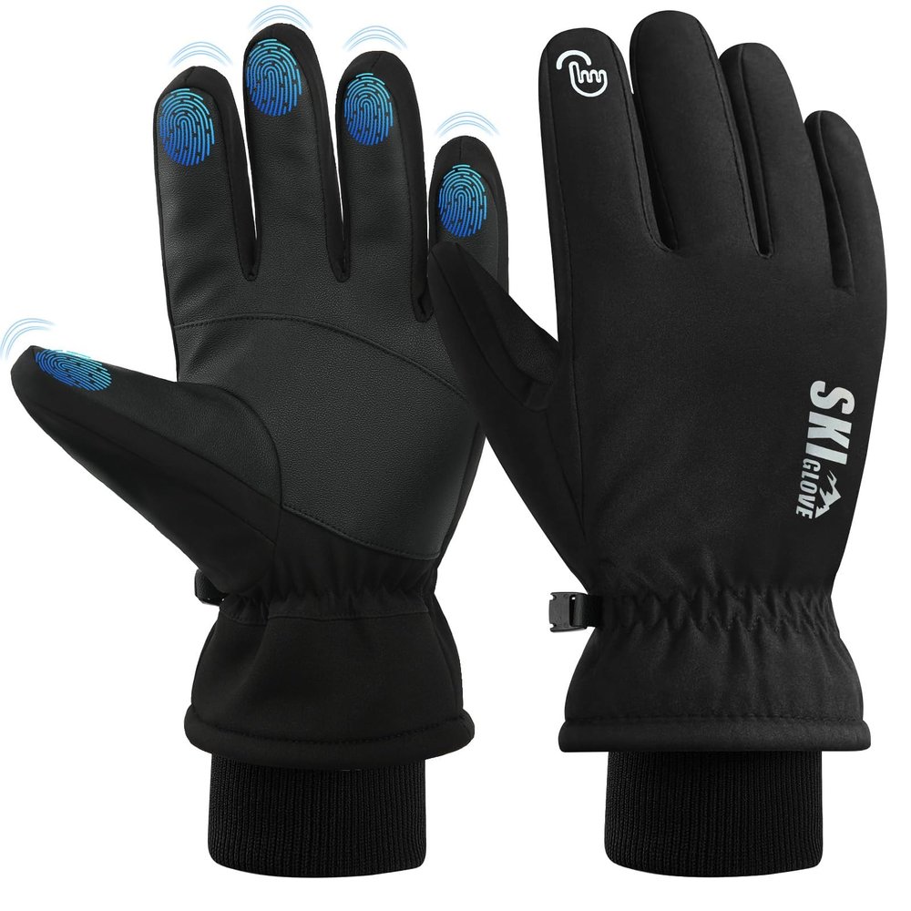 ZENUTA Waterproof Winter Snow Ski Gloves, Windproof Warm Breathable Thermal Glove for Men and Women, with 5-Finger Touchscreen for Driving, Workout, Running, Hiking, Cycling, Snowboarding (Black,XL)