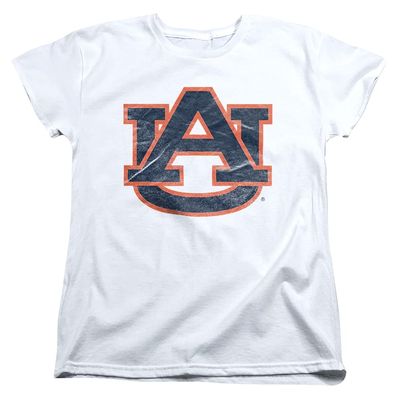 Auburn University Official Distressed Primary Women's T Shirt, White, Medium