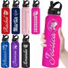 Personalized Water Bottles with Straw 24oz Custom Engraved Water Bottle for School Customized Name Double Wall Insulated-DarkPink view 1
