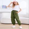 Kimoda Girls' Army Green Cargo Jogger Pants, Size 11-12, Elastic Waist, Pocket Side, Lightweight, Breathable, Casual view 2