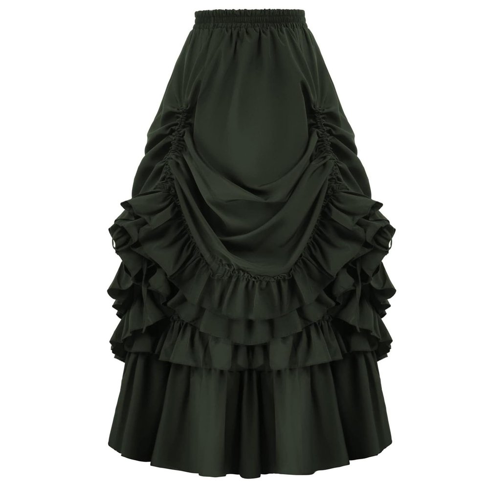 Wkishenl Women's Medieval Retro Steampunk Gothic Wrap Victorian Ruffle Layered Pleated Skirts Renaissance Cupcake Skirt Green