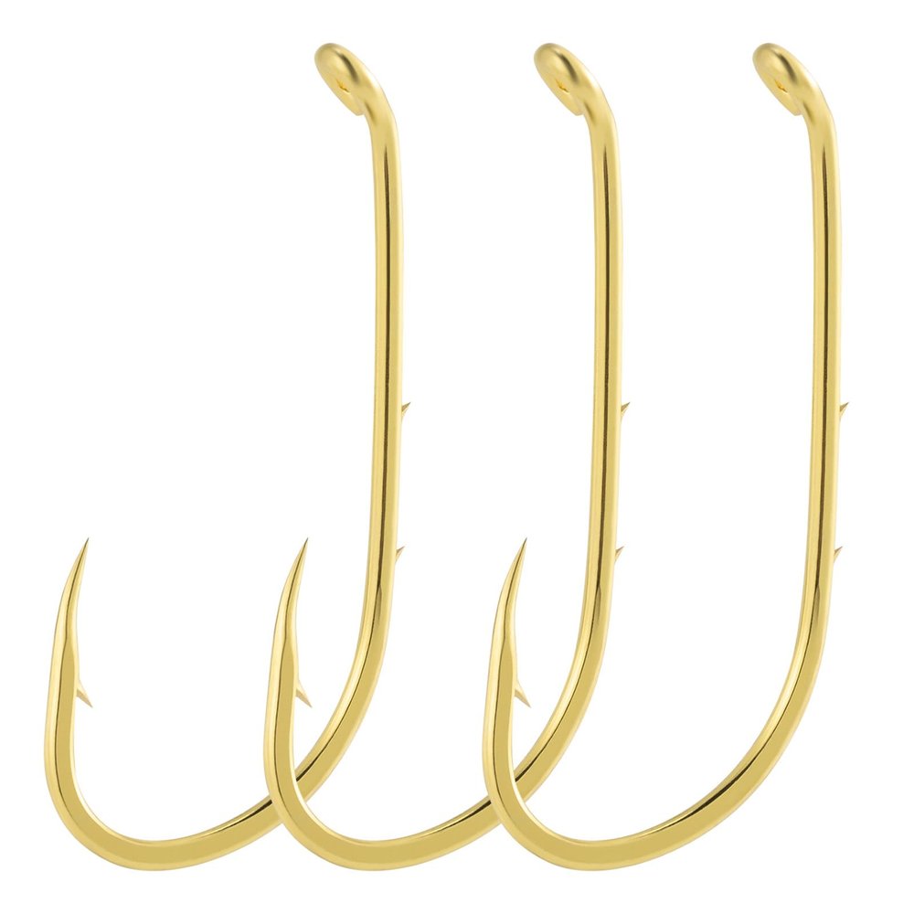 Dr.Fish 100 Pack Baitholder Hooks, Freshwater Fishing Hooks Gold, Offset, for Walleye Rigs, Crawler Harness, Trout/Bass/Crappie/Blugill/Panfish 3/0