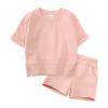 Toddler Kids Baby Boy Girl Short Set Solid Color Cotton Pullover Short Sleeve Sweatshirt T Shirt (Pink, 12-24 Months) view 1