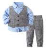 Toddler Blue Long Sleeve Dress Shirts Plaid Vest Check Pant with Bowtie Elegant Gentleman Outfits for Boys 2-3T view 2