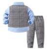Toddler Blue Long Sleeve Dress Shirts Plaid Vest Check Pant with Bowtie Elegant Gentleman Outfits for Boys 2-3T view 3
