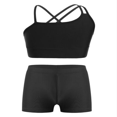 HULIJA Kids Girls Crop Tank Top with Booty Short 2 Piece Active Dance Outfits Gymnastics Dancing Clothes Black 6 Years