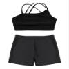HULIJA Kids Girls Crop Tank Top with Booty Short 2 Piece Active Dance Outfits Gymnastics Dancing Clothes Black 6 Years view 3