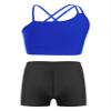 Yartina Kids Girls Sleeveless Sports Bra Crop Top with Booty Shorts Set 2 Pcs Gymnastics Ballet Dance Outfit Royal Blue&Black 8 Years view 1